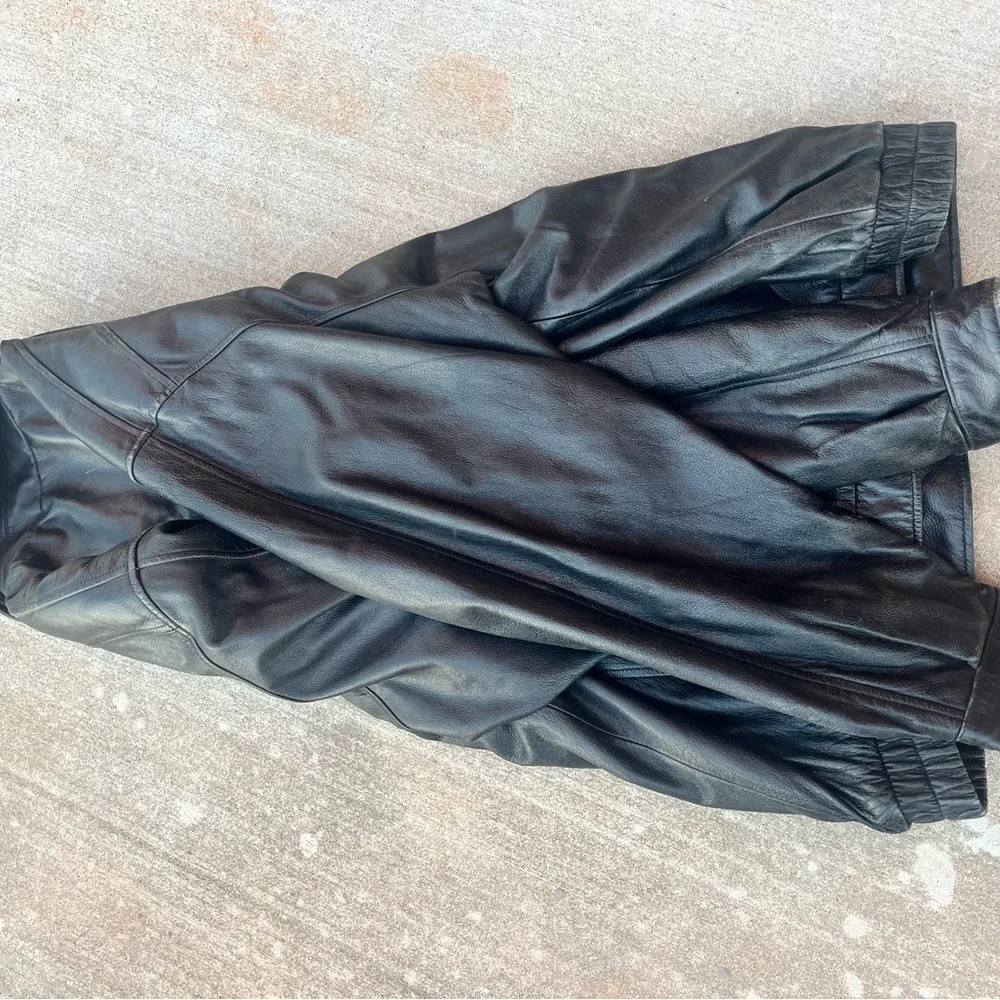 Croft & Barrow Black Leather Jacket Full Zip Men’s Large LT Bomber Quilted Liner